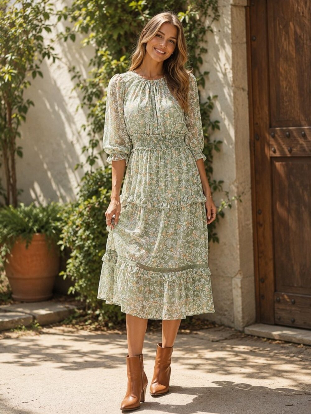 Lost + Wander Down to the River Boho Casual Summer Midi Dress Mint Floral Small